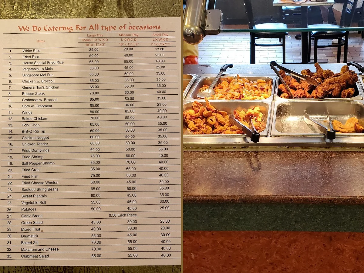 Fresh food behind a buffet counter