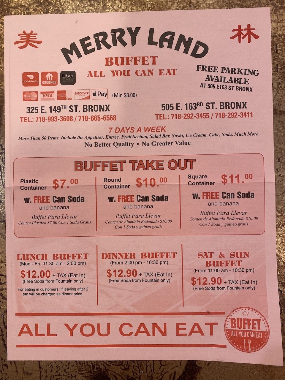 Menu board for lunch buffet